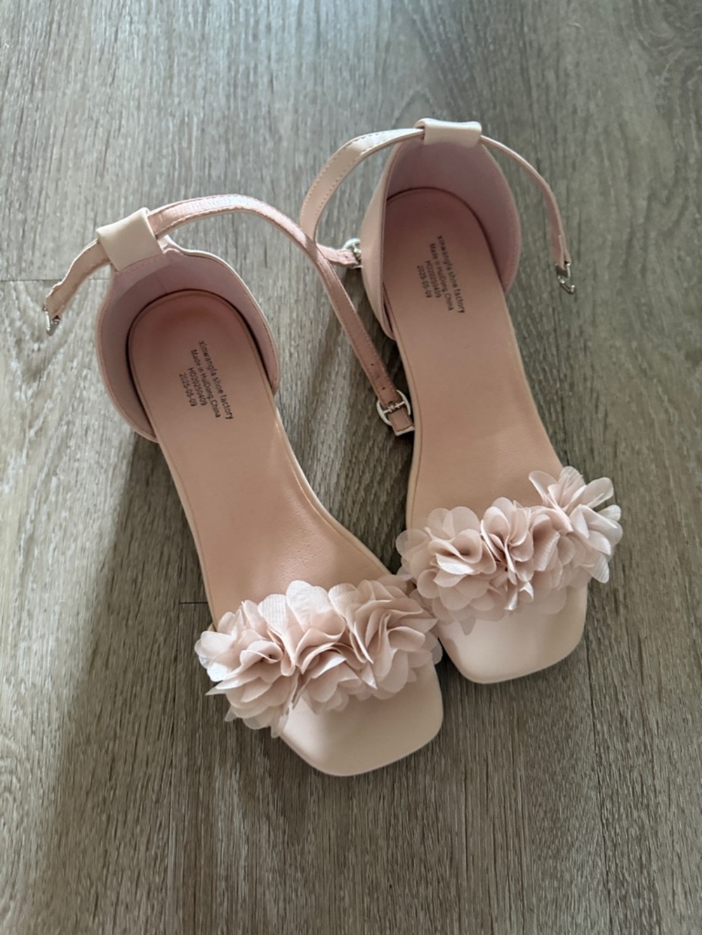 Kids Blush Pink Floral Ankle-Strap Heels